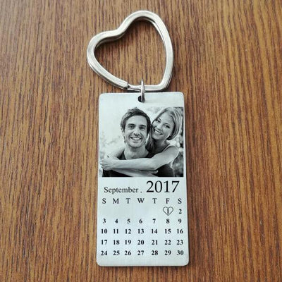 Personalized Photo Calendar Keychain Best Anniversary Keychain For Him - Unique Executive Gifts