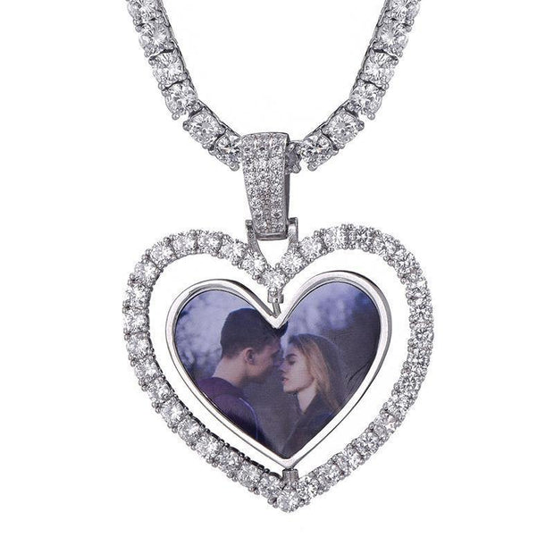 Personalized  Heart Rotating Double-sided Picture Pendant Necklace - Unique Executive Gifts