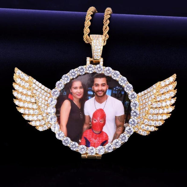 Custom Made Photo With Wings Medallions Necklace - Unique Executive Gifts