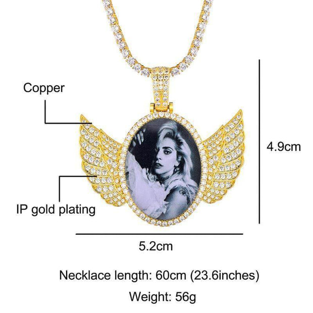Custom Picture Pendant Necklace With Wings