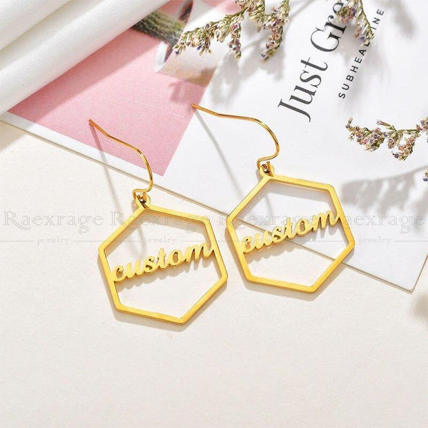 Personalized Hexagon Name Earring - Unique Executive Gifts