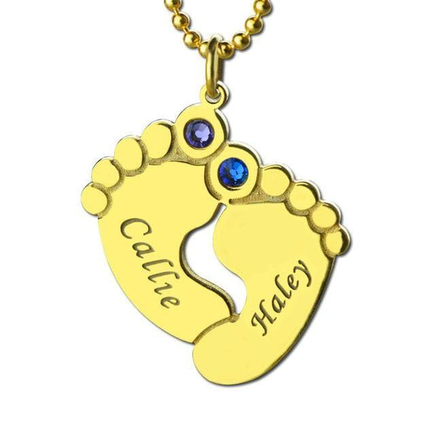 Personalized Baby Feet Necklace with Birthstones - Unique Executive Gifts