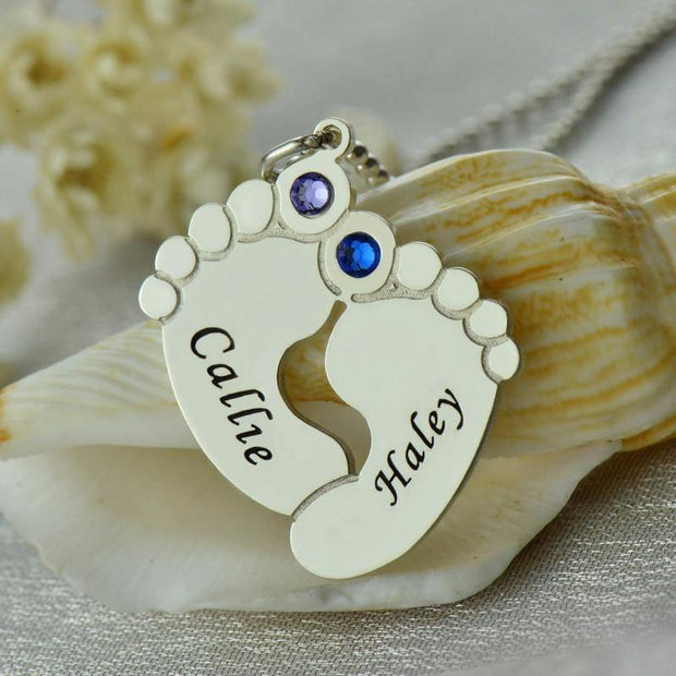 Personalized Baby Feet Necklace with Birthstones - Unique Executive Gifts