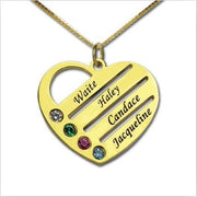 Birthstone Heart Necklace with Engraved Names - Unique Executive Gifts