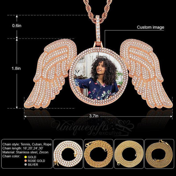 Personalized Picture Pendant Angel Wing Necklace