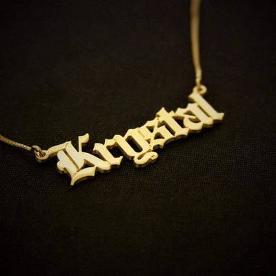 Personalized 18K Gold Plated Name Necklace, Old English Font With Curb Chain - Unique Executive Gifts