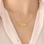 Personalized 18K Gold Plated Name Necklace, Old English Font With Curb Chain - Unique Executive Gifts