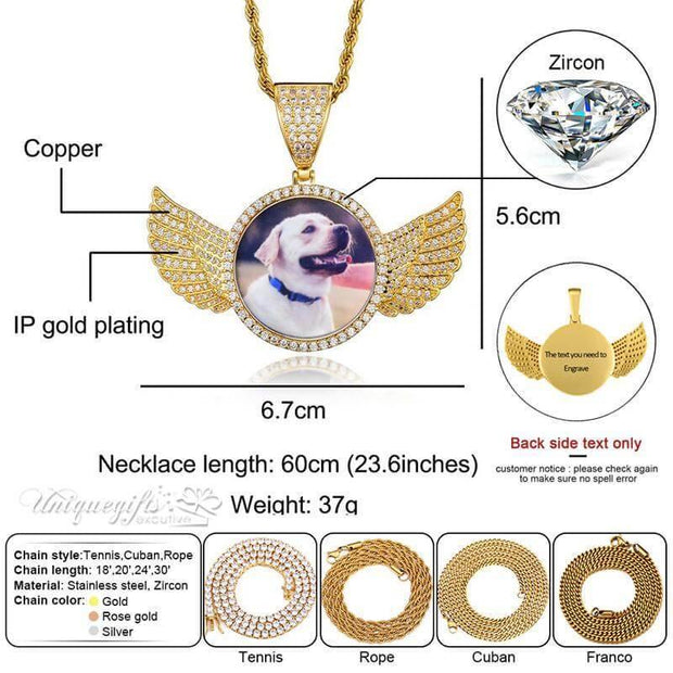 Personalized Angel Wings Picture Necklace