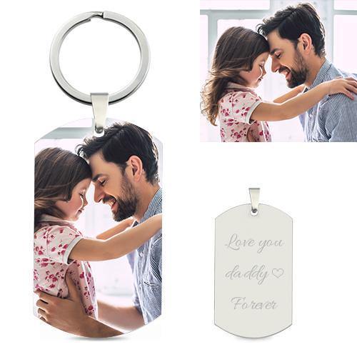 Personalized Photo Engraved Sterling Silver Keychain For Him