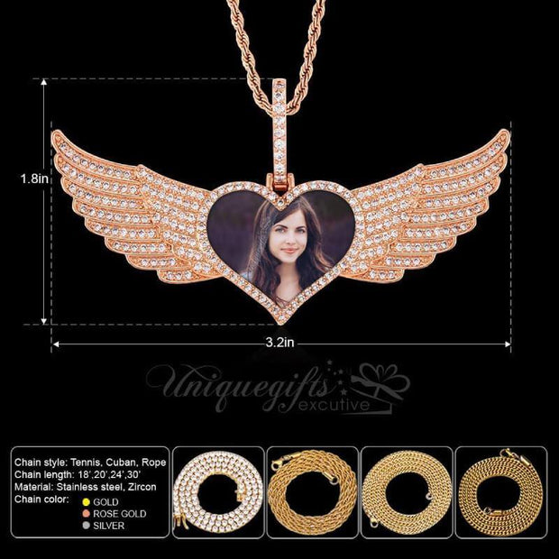 Big Angel Wings Heart Necklace