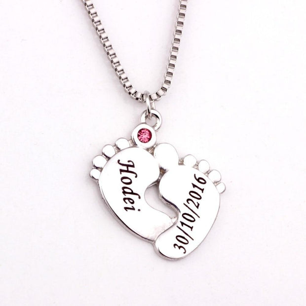 Custom Baby Feet Necklace With Birthstones - Unique Executive Gifts