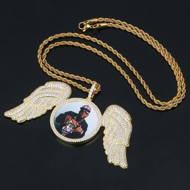 Custom Made Picture Pendant  Medallions Necklace With Angel Wing - Unique Executive Gifts