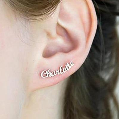 Customize Initial Cursive Nameplate Stud Earring For Women - Unique Executive Gifts