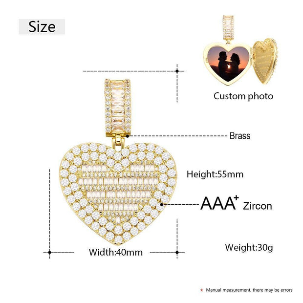 Micro Pave Cubic Zircon Heart Photo Pendant- Hip Hop Locket Pendant For Girls - Unique Executive Gifts