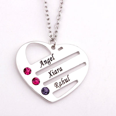 Personalized Mother's Heart Necklace with 3 Birthstones & Names - Unique Executive Gifts