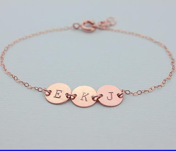 Personalized Two discs Initals Pendant Bracelet Rose Golden - Unique Executive Gifts