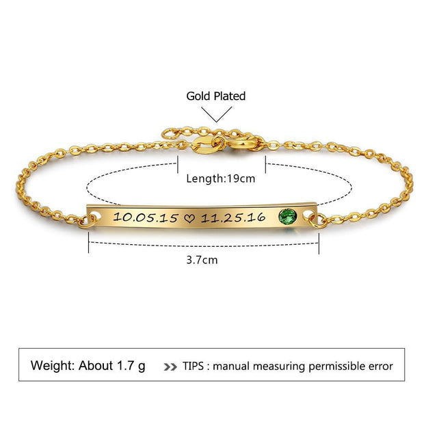 Engraved Bar Bracelet with Personalized Birthstone - Unique Executive Gifts