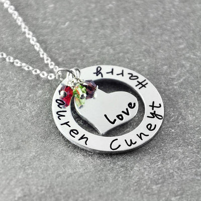 Circle Heart Pendant Necklace With Engraved Names - Unique Executive Gifts