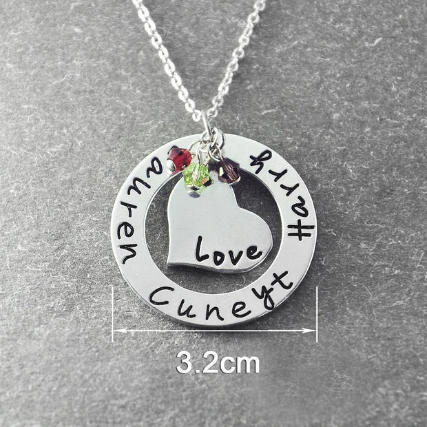 Circle Heart Pendant Necklace With Engraved Names - Unique Executive Gifts