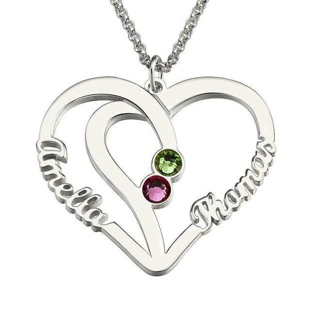 Couples Name Necklace With Birthstones - Unique Executive Gifts