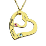 Double Heart Necklace with Birthstones - Unique Executive Gifts