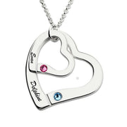 Double Heart Necklace with Birthstones - Unique Executive Gifts