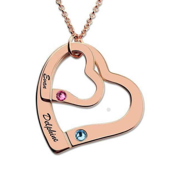 Double Heart Necklace with Birthstones - Unique Executive Gifts