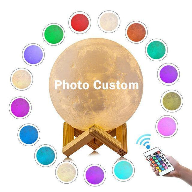 Personalized Photo 3D Printing Moon Light Night Lamp With USB Charger, Valentines Day Gifts -16 Color