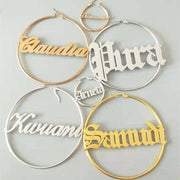 Custom Name Earrings- Old English Font Big Circle Earrings - Unique Executive Gifts